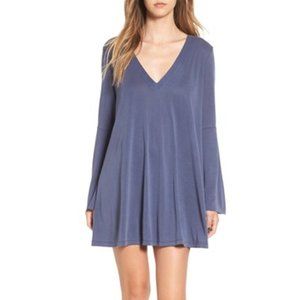 Lush | Dark Blue Bell Sleeve V-Neck Dress Small